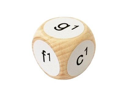 Dřevěná kostka s názvy not c1 a1