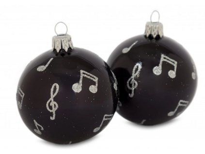 Vánoční skleněné ozdoby s notami, sada 2 ks, černé