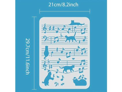 Všestranná šablona s motivem koček a hudebních not