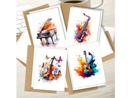 Sada 4 karet HUDEBNÍ NÁSTROJE