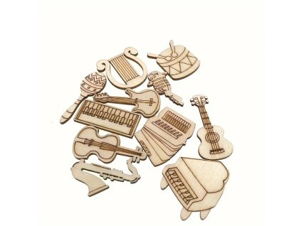20 ks mini dřevěných hudebních nástrojů