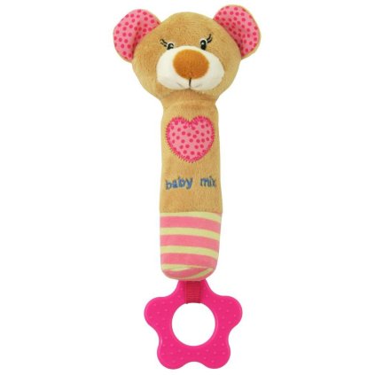 Detská pískacia plyšová hračka s hryzátkom Baby Mix medvedík ružový