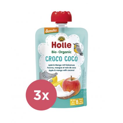 3x HOLLE Croco Coco Bio ovocné pyré jablko, mango, kokos, 100 g (8 m+)