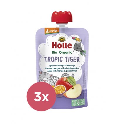 3x HOLLE Tropic Tiger Bio ovocné pyré jablko, mango a maracuja, 100 g (8 m+)