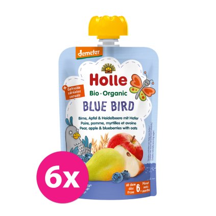 6x HOLLE Blue Bird Bio pyré hruška jablko čučoriedky vločky 100 g (6+)