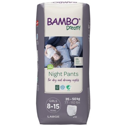 BAMBO Dreamy Night Pants Nohavičky plienkové jednorazové Girls 8-15 rokov (35-50 kg) 10 ks