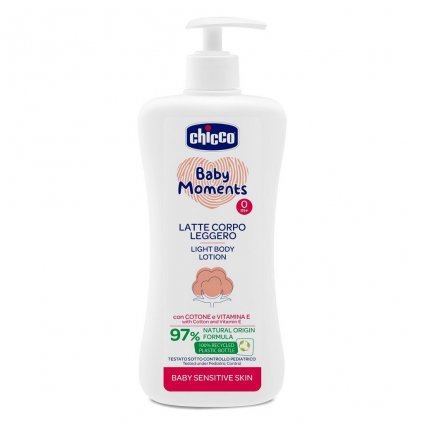 CHICCO Mlieko jemné telové s dávkovačom Baby Moments Sensitive 97 % prírodných zložiek 500 ml