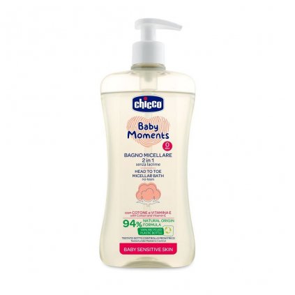 CHICCO Šampón micelárny na vlasy a telo s dávkovačom Baby Moments Sensitive 94 % prírodných zložiek