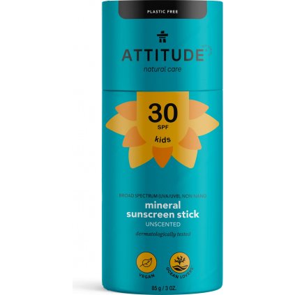 ATTITUDE Detská 100% minerálna ochranná tyčinka na celé telo (SPF 30) bez vône 85 g