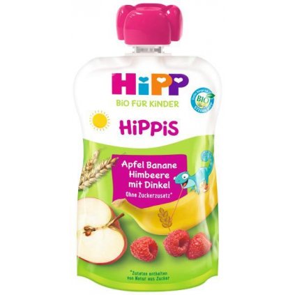 HiPP HiPPiS BIO Jablko, banán, maliny, celozrnné obilniny 100g, 12m+