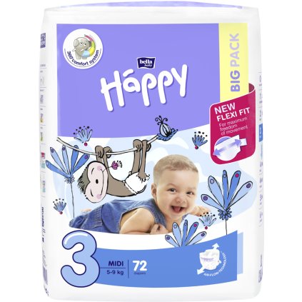 BELLA HAPPY Midi Big Pack 3 (5-9 kg) 72 ks - jednorazové plienky