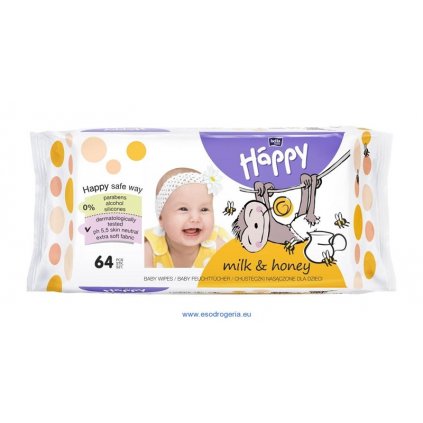 BELLA HAPPY BABY Vlhčené obrúsky mlieko a med 64 ks