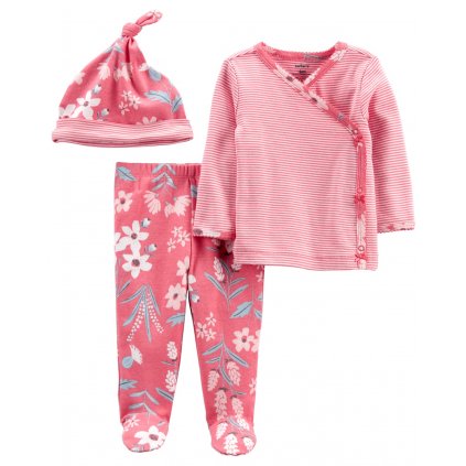 CARTER'S Set 3dielny polodupačky, tričko dl. rukáv zavinovacie, čiapka Pink Flower dievča LBB