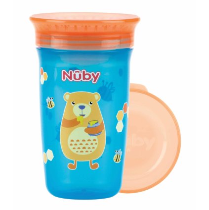 NUBY Hrnček netečúci 360° 300 ml, 6 m+ ružová / fialová