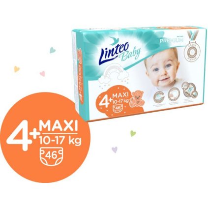 LINTEO BABY Premium Plienky jednorazové 4+ MAXI+ (10-17 kg) 184 ks