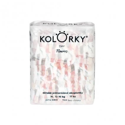 KOLORKY DAY Plienky jednorazové eko, kvety XL (12-16 kg) 17 ks