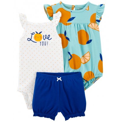 CARTER'S Set 3dielny body na ramienka, body kr. rukáv, kraťasy Blue Orange dievča