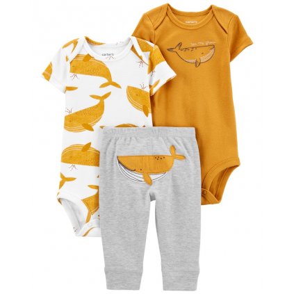 CARTER'S Set 3dielny body kr. rukáv 2ks, tepláky Mustard Whale chlapec