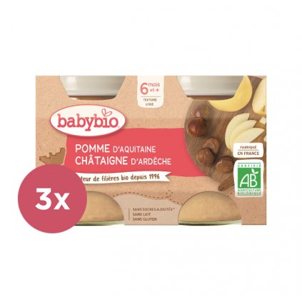 3x BABYBIO Jablko s gaštanovým pyré 2x 130 g