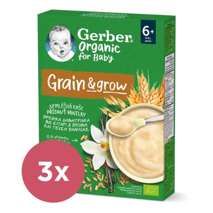 3x GERBER Organic Kaša nemliečna s príchuťou vanilky 200 g​