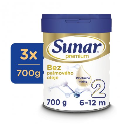 3x SUNAR Premium 2 Mlieko pokračovacie 700 g