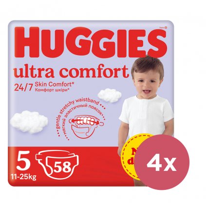 4x HUGGIES® Plienky jednorázové Ultra Comfort Mega 5 (11-25 kg) 58 ks