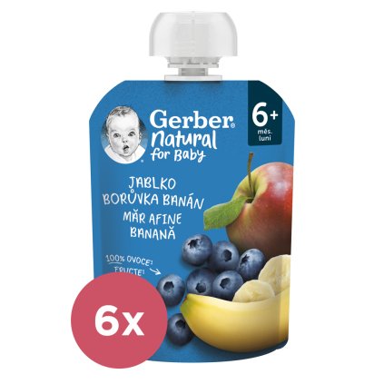 6x GERBER Natural kapsička jablko, čučoriedka a banán 90 g