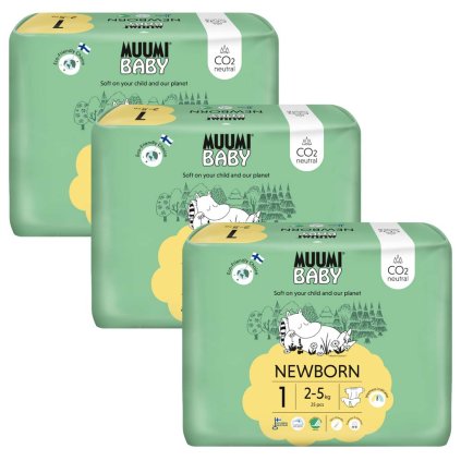 MUUMI Baby 1 Newborn 2-5 kg (75 ks), mesačné balenie eko plienok