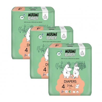 MUUMI Baby 4 Maxi 7-14 kg (138 ks), mesačné balenie eko plienok