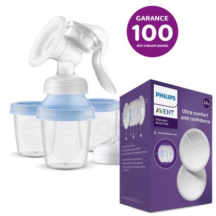 Philips AVENT Odsávačka mat. mlieka manuálna s VIA systémom + Vložky do podprsenky jednorazové 24 ks