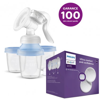 Philips AVENT Odsávačka mat. mlieka manuálna s VIA systémom + Vložky do podprsenky jednorazové 60 ks