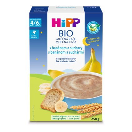 HiPP BIO Kaša mliečna na dobrú noc s banánom a suchármi od uk. 4.-6. mesiaca, 250 g