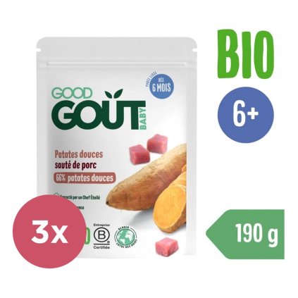 GOOD GOUT BIO Sladké zemiaky s bravčovým mäsom 3x190 g