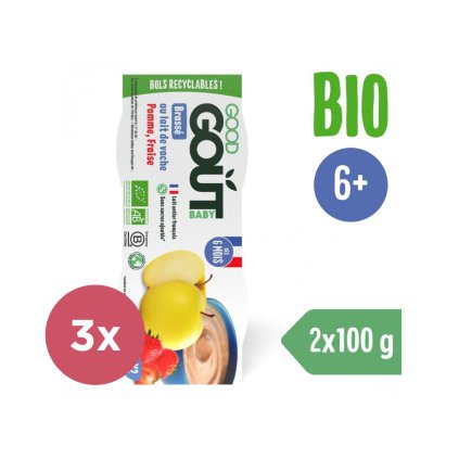 3x GOOD GOUT BIO Dezert jahodový s jablkom (2x100 g), 6m+