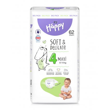 BELLA HAPPY Baby Plienky jednorazové Maxi 8-14 kg Big Pack 62 ks