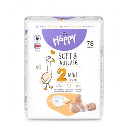 BELLA HAPPY Baby Plienky jednorazové Mini 3-6 kg Big Pack 78 ks