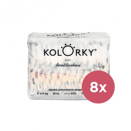 8x KOLORKY DAY Plienky jednorazové eko, dážď&dúhy S (3-6 kg) 25 ks