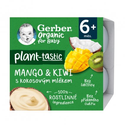 GERBER Organic 100% Dezert rastlinný mango a kiwi s kokosovým mliekom (4x 90 g)​