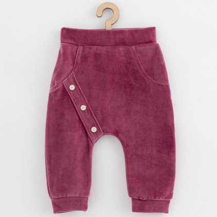 Dojčenské semiškové tepláky New Baby Suede clothes ružovo fialová