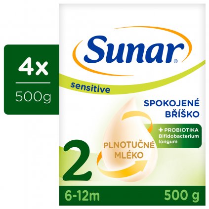 4x SUNAR Sensitive 2 Mlieko pokračovacie 500 g, 6m+