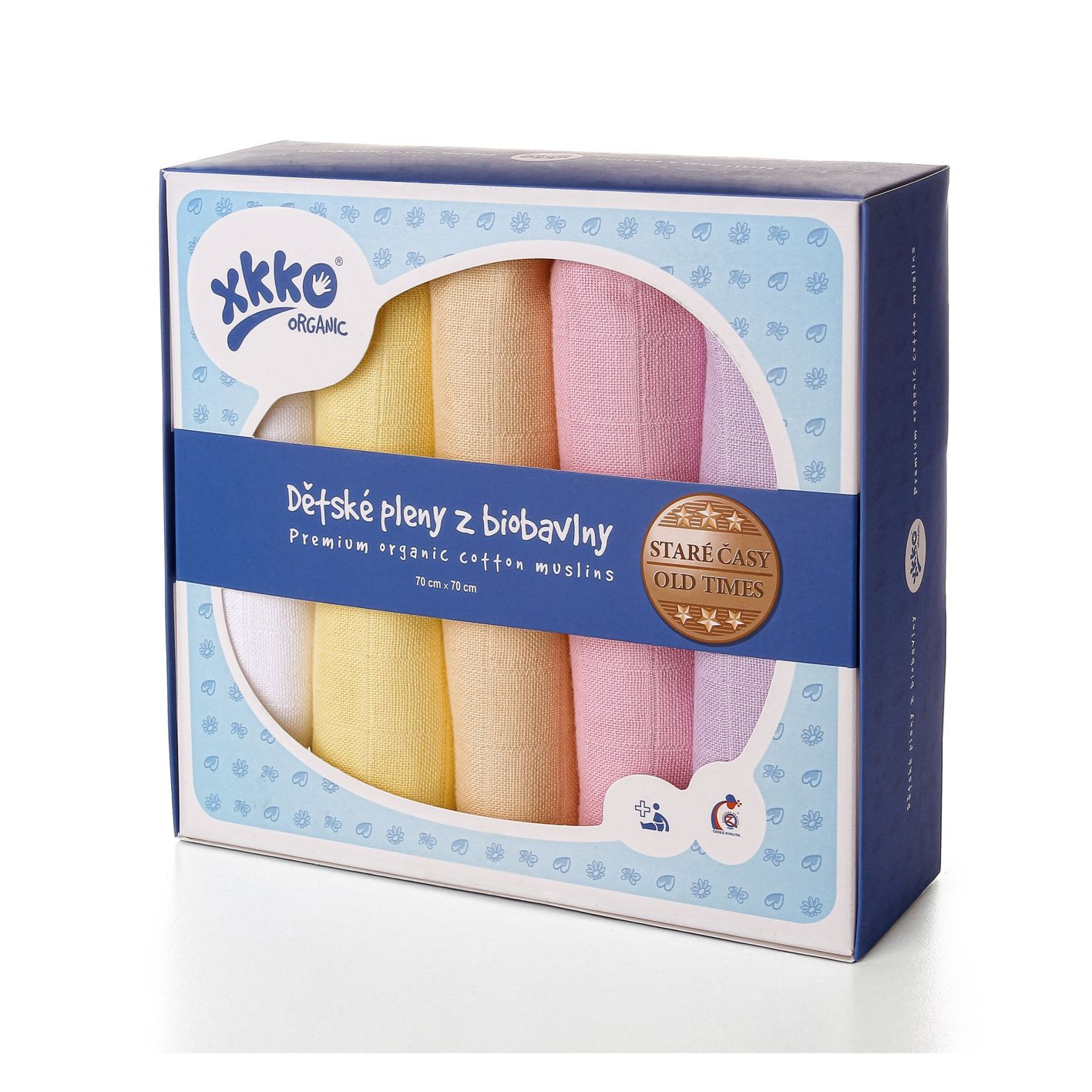 KIKKO Plienky detské z biobavlny Staré časy 70x70 (5 ks) – pastels, pre dievčatá Varianta: V000619