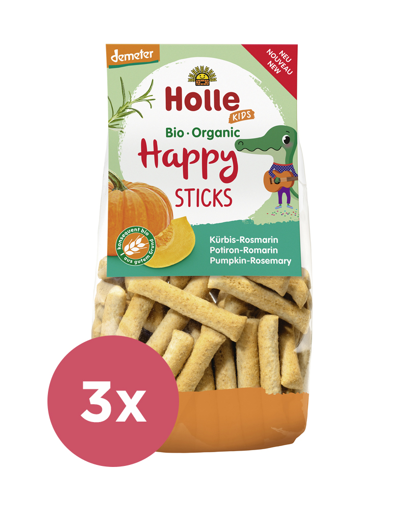 3x HOLLE Detské Bio Happy tyčinky tekvica-rozmarín, 100 g (3+)