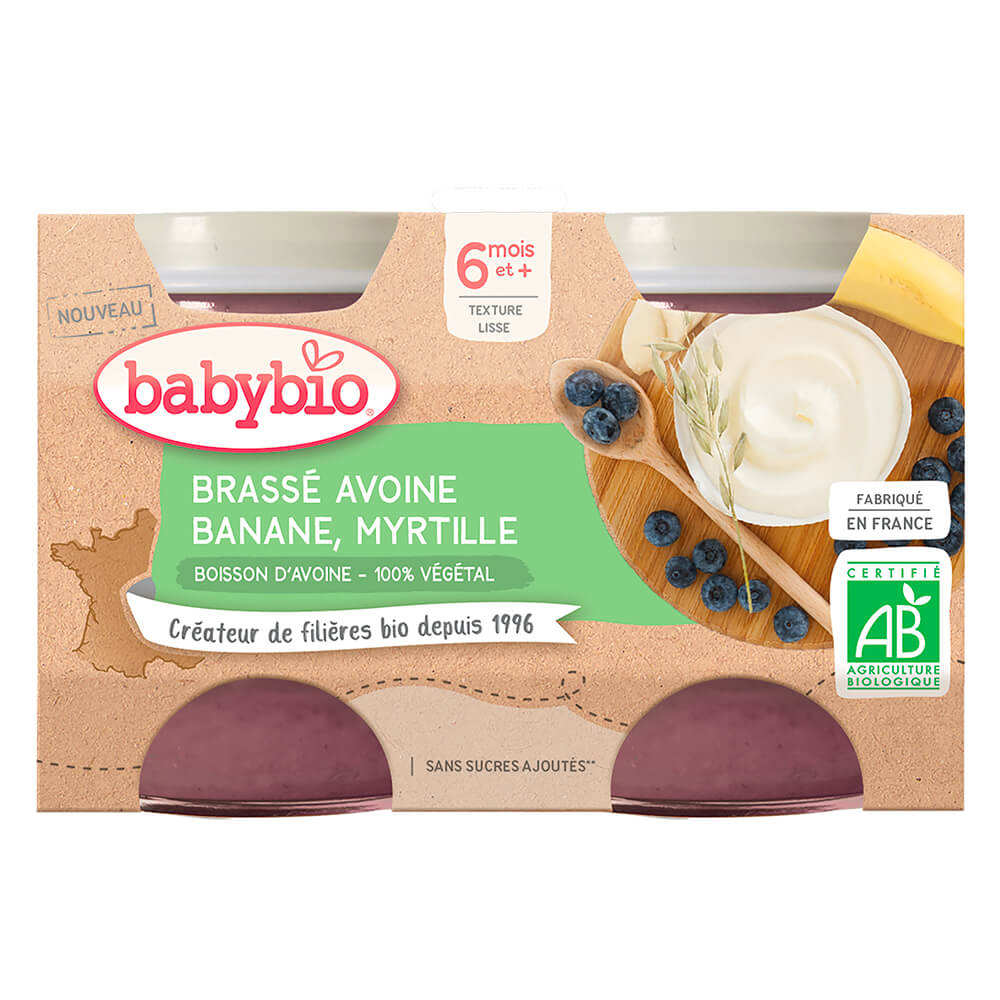 BABYBIO Brassé z ovseného mlieka banán čučoriedka 2x 130 g