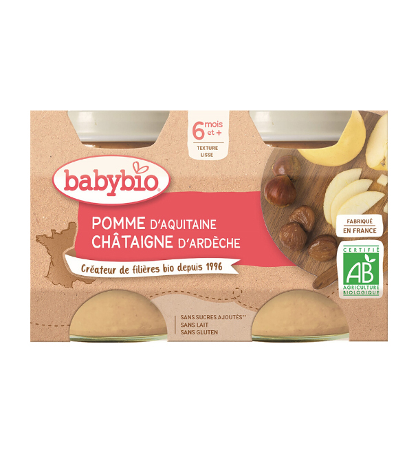 BABYBIO Jablko s gaštanovým pyré 2x 130 g