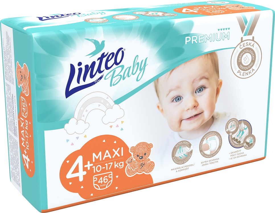 LINTEOBABY LINTEO BABY Premium Plienky jednorazové 4+ MAXI+ (10-17 kg) 46 ks