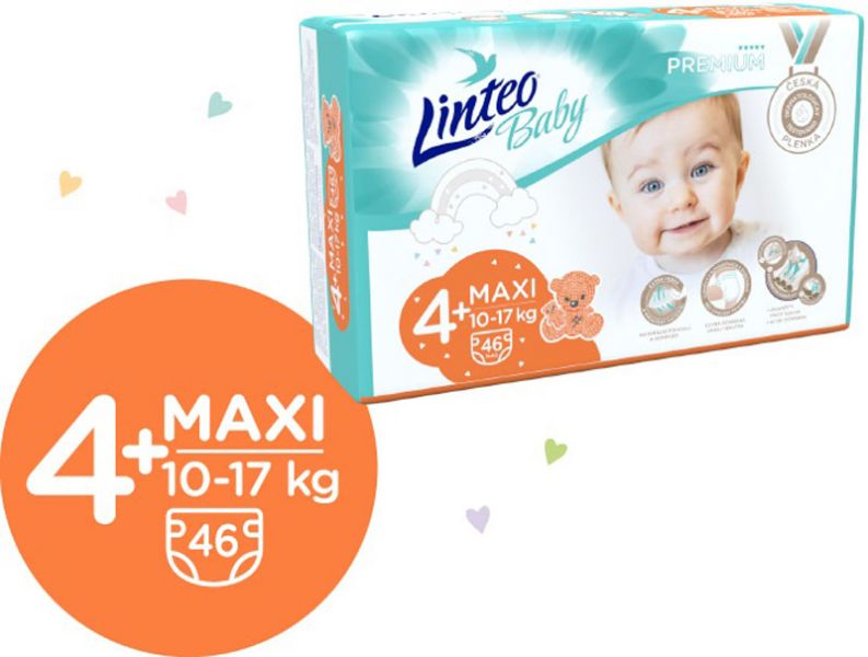 LINTEOBABY LINTEO BABY Premium Plienky jednorazové 4+ MAXI+ (10-17 kg) 184 ks