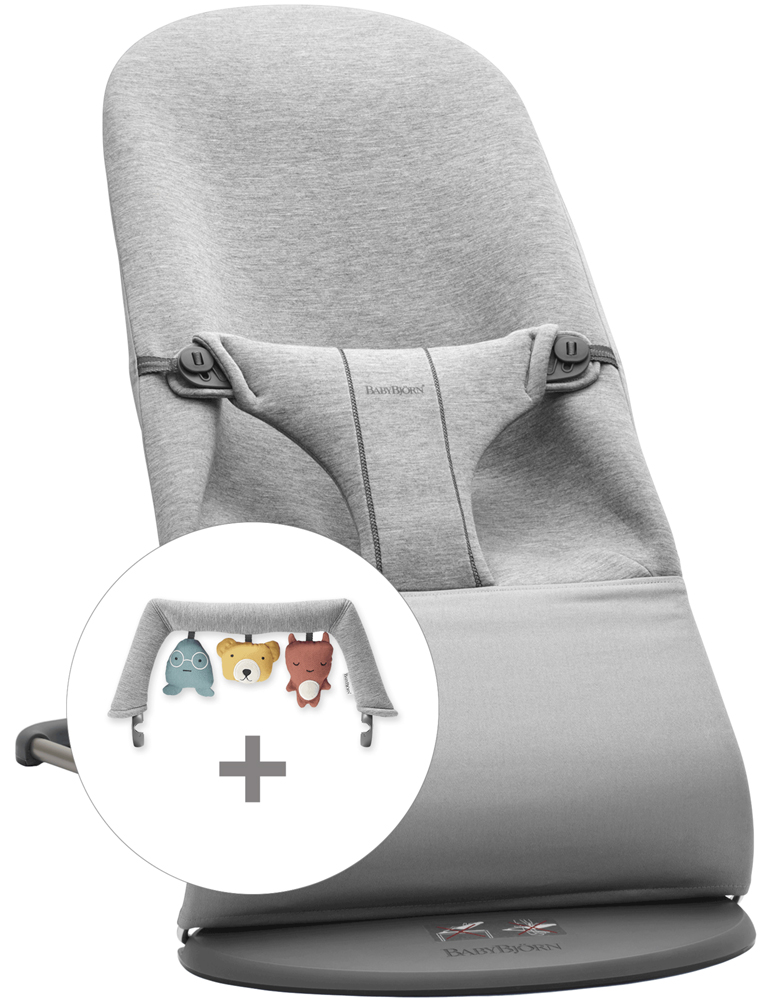 BABYBJORN BABYBJÖRN Lehátko Bliss Light Grey 3D Jersey s hračkou Soft Friends