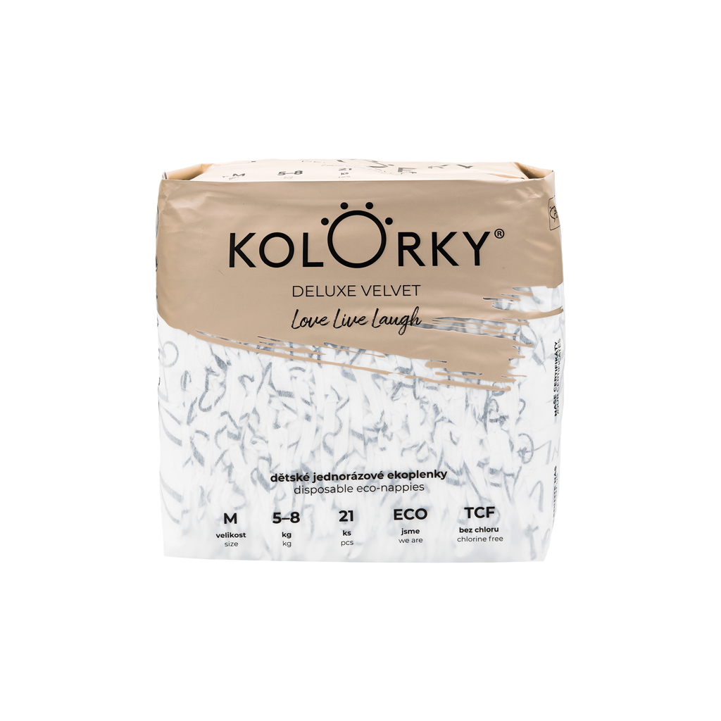 KOLORKY DELUXE VELVET Plienky jednorazové eko so zamatovým povrchom M (5-8 kg) 21 ks