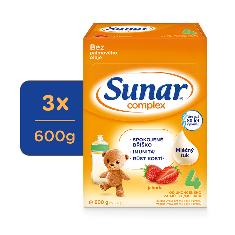 3x SUNAR Complex 4 Mlieko dojčenské jahoda 600 g