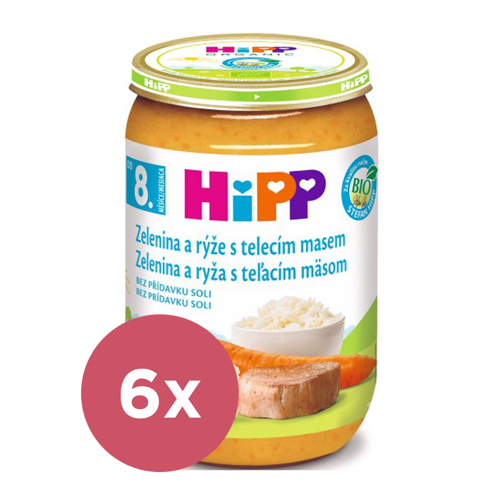 6x HiPP BIO Zelenina s ryžou a teľacím mäsom 220 g